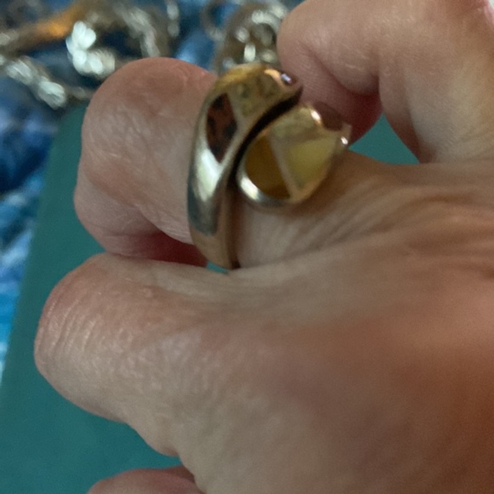 925 Sterling Silver ring in browns& golds  Crossover Style inlaid vintage